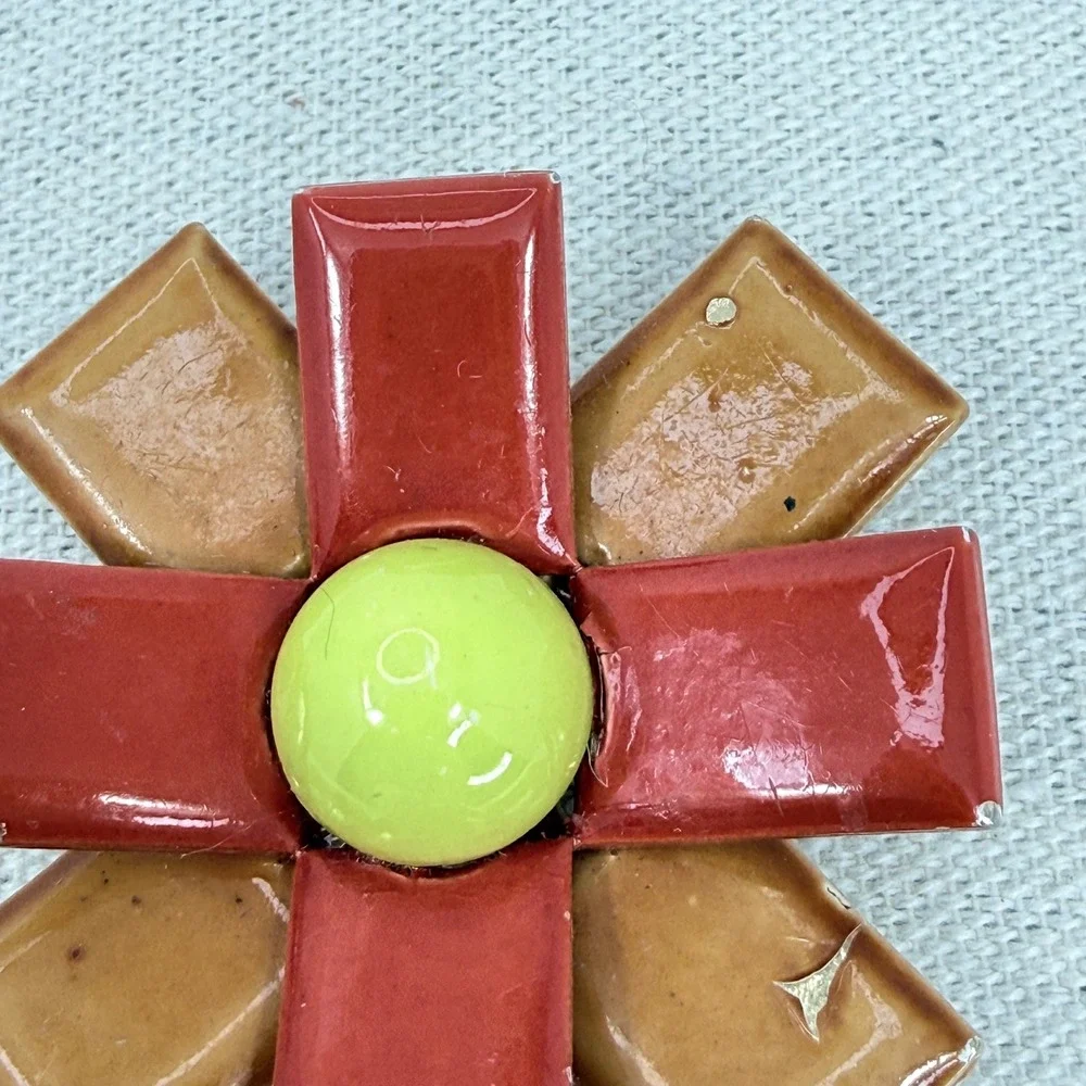 Vintage Arthur Pepper Enamel‎ Flower Brooch MCM Geometric Mod Pop Art